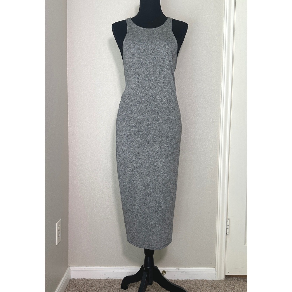 Ripley Rader Midi Bodycon Dress Medium Made in LA Grey Racerback Lightweight